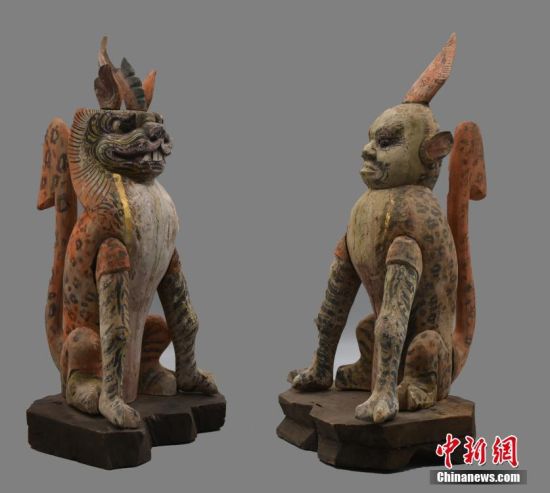 圖為慕容智墓出土鎮(zhèn)墓獸。 中新社發(fā) 甘肅省文物局 供圖