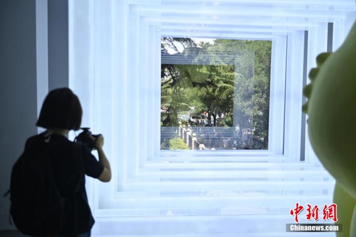 圖為游客參觀藝術展。中新社記者 李亞龍 攝